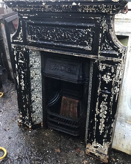 Original Decorative Cast Iron Tiled Combination Fireplace