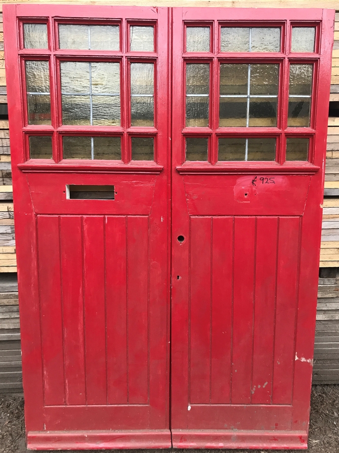 Pair of Antique Leaded Glazed Solid Pine Doors