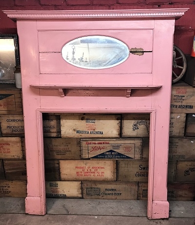 Original Pink Wooden Fire Surround with mirrored overmantle