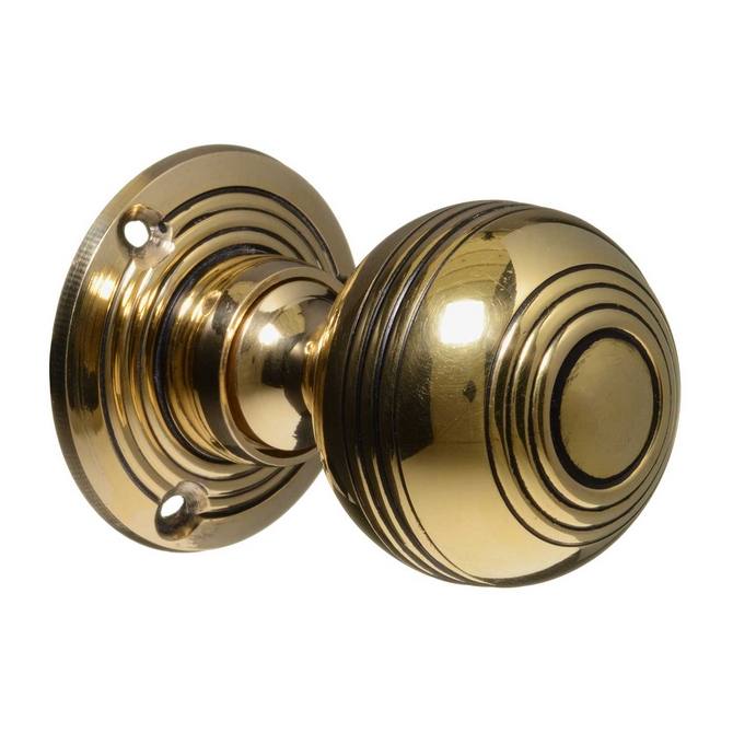 Georgian Style Door Knobs - Brass Reeded (pair)