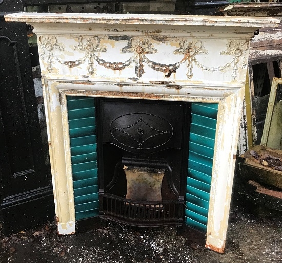 Salvaged Cast Iron Tiled Combination Fireplace