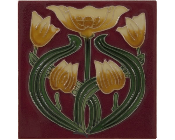 Set of 10 Yellow Tulip on Red Tiles