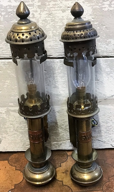 Pair Of GWR Great Western Railways Carriage Candle Lamp Brass Wall Lights