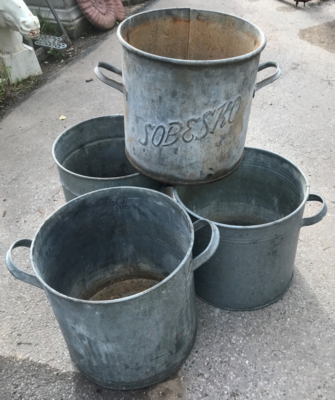 Galvanised planter buckets