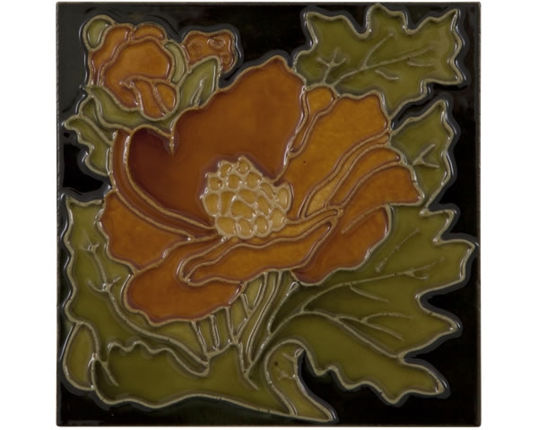 Set of 10 Rust Flower on Black Tiles