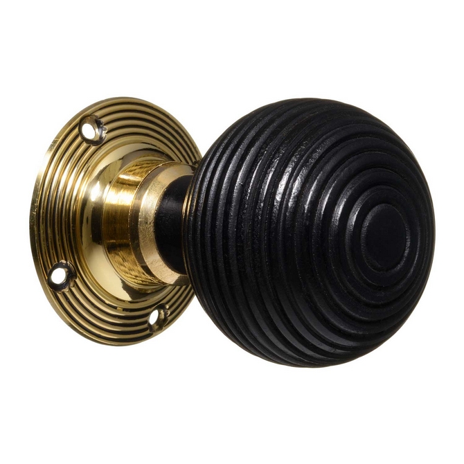 Victorian Style Door Knobs - Ebonised Beehive - Brass (pair)