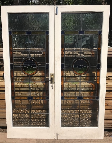 Pair of Reclaimed Stained Glass French Doors SOLD