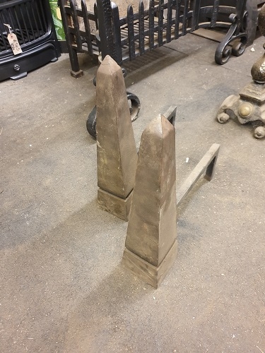 Pair of Brass Obelisk Fire Dogs