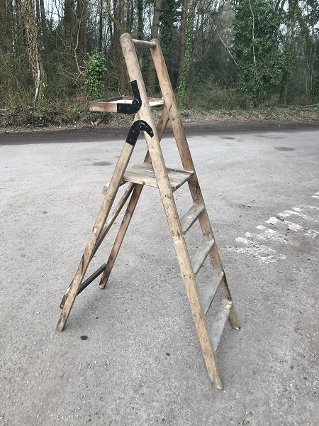 Antique Wooden Step Ladder with folding shelf