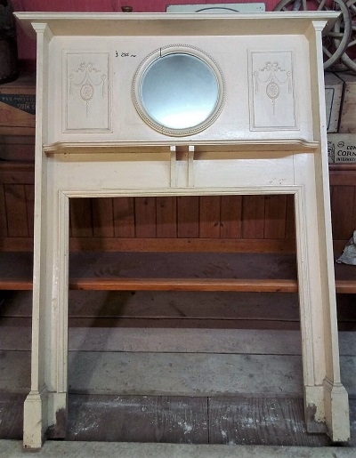 Original  Wooden Fire Surround with round mirror over mantle