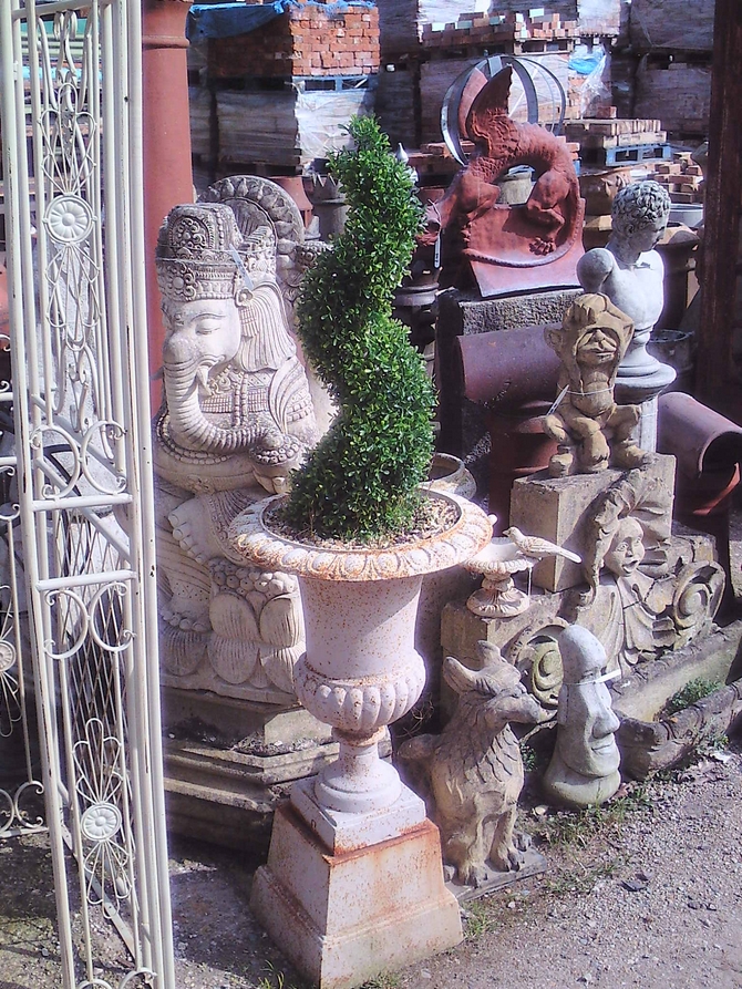 Pair of Cast Iron Urns & Plinths AR914