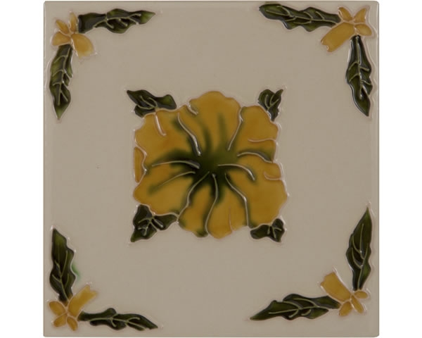 Set of 10 Orange Flower on Cream Tiles