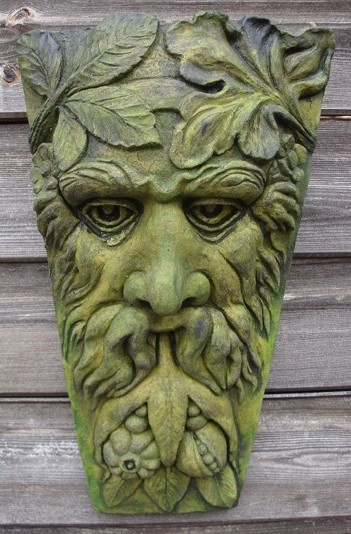 FREE GIFT! Harvest green man wall plaque STONE garden ornament 28cm/10" H 