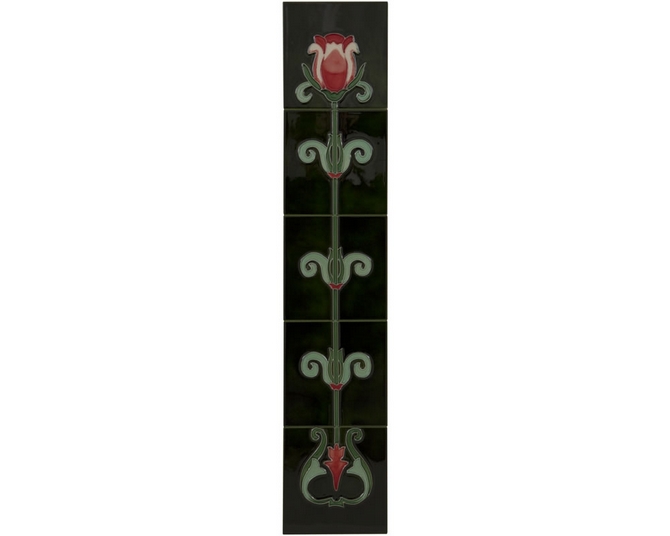 Set of 10 Red/White Tulip On Green Tiles