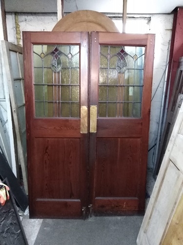 Reclaimed Pair of Stained Glass Entrance Doors