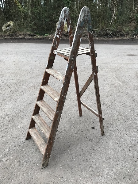 Vintage Wood Ladder Spattered Paint Wooden Step Ladder Side TableShelf