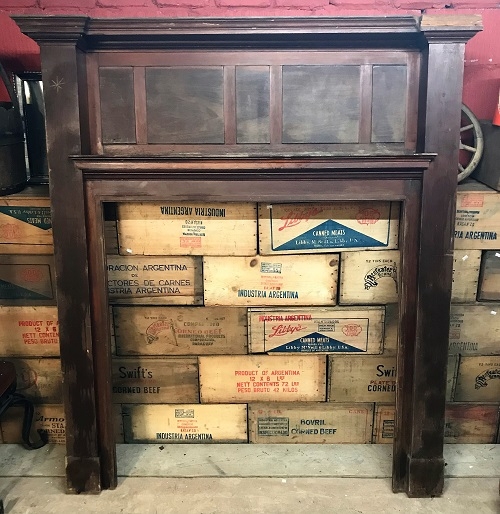 Original Oak Wooden Fire Surround with Panelled Overmantle