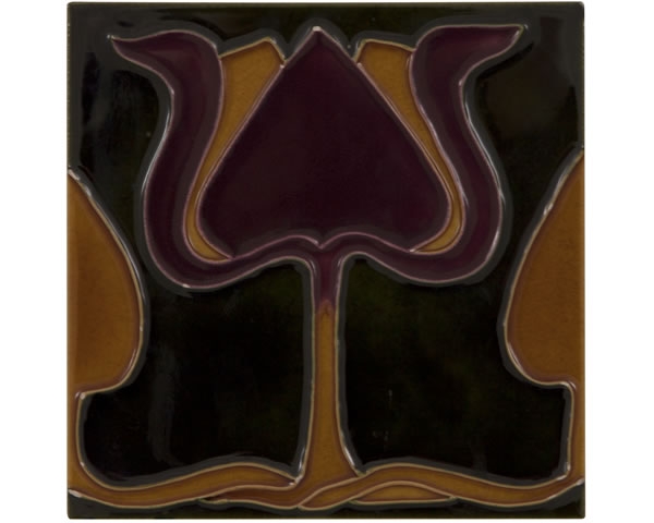 Set of 10 Burgundy/Orange Tulip on Green Tiles