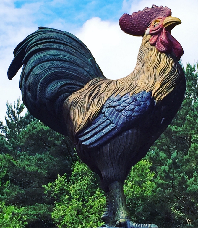 Large Painted Cockerel Cast Statue